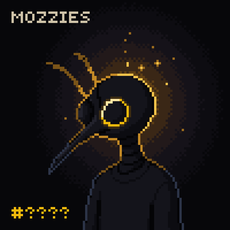 Unrevealed Mozzie: dark mosquito silhouette against a stepped gold eclipse halo